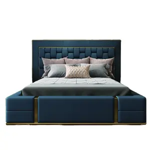 Deri yatak, modern minimalist ışık lüks master yatak odası büyük çift yumuşak çanta çok fonksiyonlu depolama deri sanat yatak