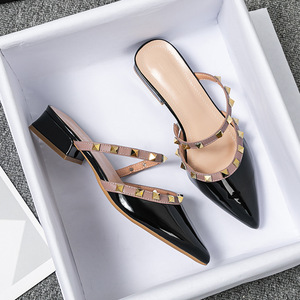 Mezze scarpe da donna rivetto pantofole <span class=keywords><strong>tacco</strong></span> basso <span class=keywords><strong>sandali</strong></span> 668-1 - Product Image 4