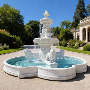 Casa de Dos Plantas con Diseño Minimalista Ecológico, Gran Fuente de Agua de Piedra con León y Estatua de Mujer para Jardín - Product Image 3