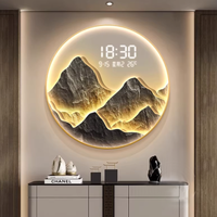Horloge murale LED en acrylique Fengshui Mountain - Grande horloge numérique circulaire illuminée pour un style chinois moderne