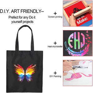 Borse per la spesa in cotone con Logo personalizzato con motivo stampato personalizzato in tela nera per studenti e donne - Product Image 4