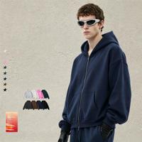 Sweat-shirt à capuche zippé coupe ample en molleton anti-plis avec fermeture éclair double tête, style décontracté, et pantalon assorti