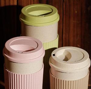 Gobelet écologique, tasse de voyage réutilisable, gobelet avec couvercle, portable, paille de blé, tasse à café, tasse à thé avec poignée en silicone - Product Image 4