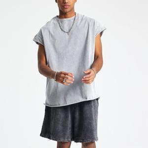 YKH カスタムスプライシングベスト 酸洗い オーバーサイズ ヘビーウェイトコットン 275GSM 100%コットン ヴィンテージベスト メンズ - Product Image 4