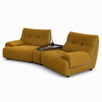 Sofá Seccional Modular Minimalista Italiano, Sofá Combinado Curvo de Tela Bouclé en Dos Tonos con Mesa Lateral para Sala de Estar de Villa