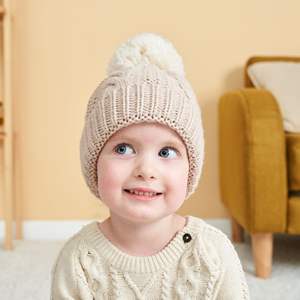 YD475 nouveau Style Kits automne <span class=keywords><strong>tricot</strong></span> filles casquettes torsadées <span class=keywords><strong>tricot</strong></span>é laine chaude Pom chapeau bébé couleur unie mignon chapeaux d'hiver - Product Image 4