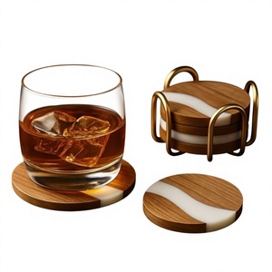 Modern Round Wooden <b>Coasters</b> with White marble Durable <b>Drink</b> Placemats for Home Bar Use <b>Drink</b> <b>coasters</b> for home Table <b>coasters</b> - Product Image 1