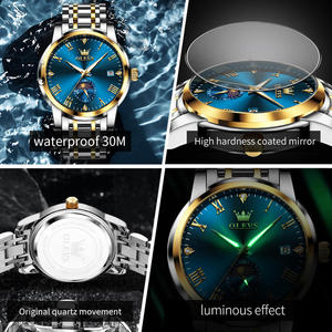   Montre sport à quartz lumineuse étanche en acier inoxydable avec logo personnalisé de luxe, calendrier classique des phases lunaires, pour homme - Modèle 3656 OEM - Product Image 5