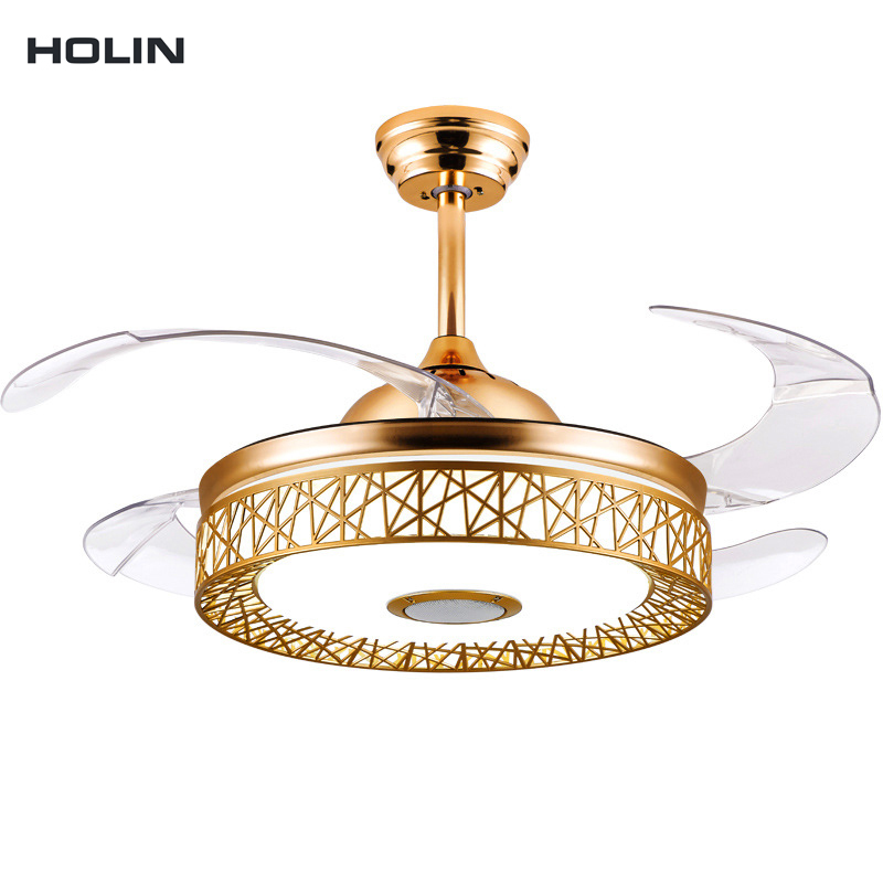 Factory Wholesale Modern Music Speaker Ceiling Fan Dc Bldc Remote Control Invisible LED Ceiling Fan With Light