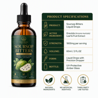 Gouttes liquides de Graviola (Corossol) à marque privée OEM/ODM, extrait de feuille de Graviola, liquide oral, complément alimentaire naturel à base de plantes, emballage personnalisé