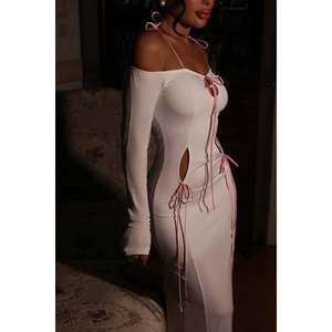<b>White</b> <b>Tie</b>-Up Long Evening Dress - Product Image 4