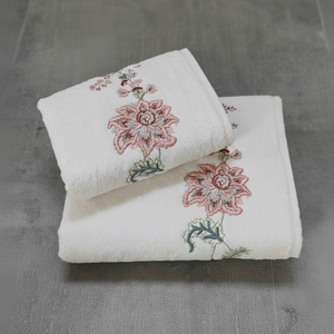 Juego de Toallas Bordadas de Bambú Julia Crema 50*90+70*140cm 70% Bambú 30% Algodón Decorativas Bordadas en Relieve en Caja de Regalo 500 GSM - Product Image 1