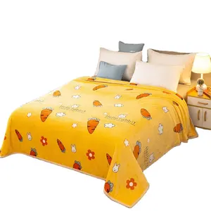 Supplier Hot Sale Kids Bed Mink Blanket Living Room Cartoon Rabbit Yellow Camping Polar Fleece Blanket