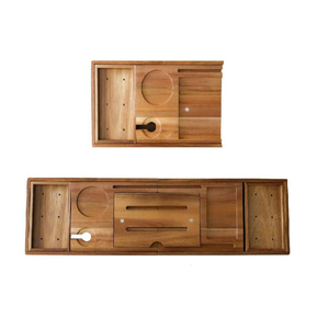Elegant Acacia <strong>Wood</strong> Bathtub Caddy Extending Sides Double Cup Tablet Holder Wholesale Foldable <strong>Bath</strong> <strong>Tray</strong> for Home Bathroom Use - Product Image 4