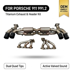 ท่อไอเสีย Vortex Titanium สำหรับ Porsche 911 991.2 Turbo S 3.0T พร้อมเฮดเดอร์สแตนเลส ปลายท่อสีดำแบบ Quad ระบบท่อแบบ U - Product Image 1