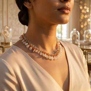 Collier élégant pour femmes en argent plaqué avec perles imitation perle en forme de goutte d'eau, bijoux de mariage en quartz - Product Image 3