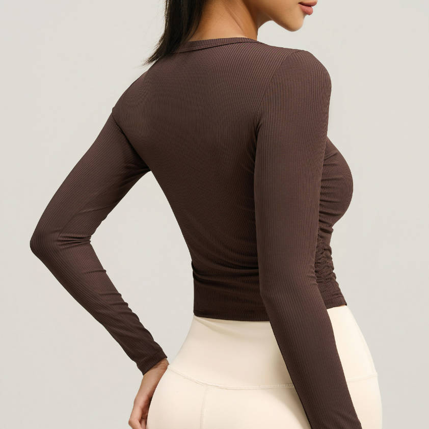 Autumn New Slim Yoga Top Four-Way Stretch Breathable Waist Slimming Long Sleeve Fitness Clothes Front Logo Spandex/Polyester