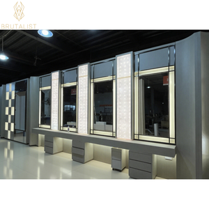 Brutalist tùy chỉnh salon tóc tủ trưng bày với gương và ánh sáng LED MDF & Rắn gỗ xây dựng thân thiện với môi & bền - Product Image 1