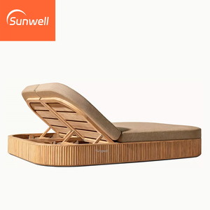 Chaise longue de piscine moderne en bois de teck pour l'extérieur, <span class=keywords><strong>lit</strong></span> de patio, chaises longues pour la plage, hôtel avec parasol - Product Image 5