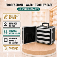 Valise de présentation de bijoux de luxe personnalisée en aluminium avec plateaux de rangement en cuir PU et velours et roulettes pour exposition