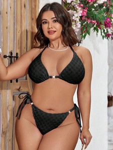 <span class=keywords><strong>Maillot</strong></span> de bain bikini grande taille pour femme, grande poitrine, <span class=keywords><strong>maillot</strong></span> de bain deux pièces sexy en jacquard dos nu de couleur unie - Product Image 1