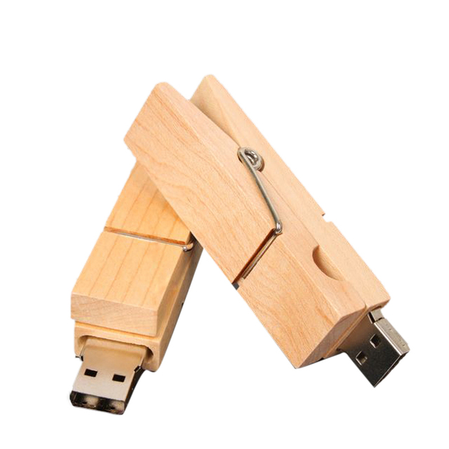 Factory Creative Pendrive  USB Flash Drive Wooden Clamp Shape Usb Memory Stick