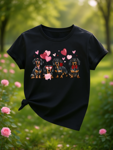 T-shirt da donna con stampa Dachshund, manica corta, girocollo, a tema San Valentino, casual, moda primavera estate - Product Image 2