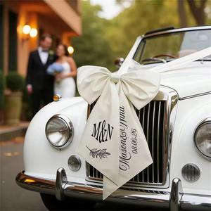 Nœud en satin personnalisé pour voiture, nœud en ruban pour décoration, cadeaux pour les jeunes mariés, accessoire pour la fête prénuptiale - Product Image 3