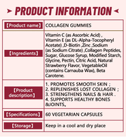 Gummies de Collagène Peptidique 60 Biotine Vitamine C E Zinc Saveur Fraise Naturelle Cheveux Peau Ongles Articulations Immunité Beauté Quotidienne