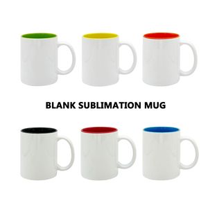 Mug en céramique 11oz blanc avec intérieur bleu, prêt pour la sublimation et l'impression - Product Image 5