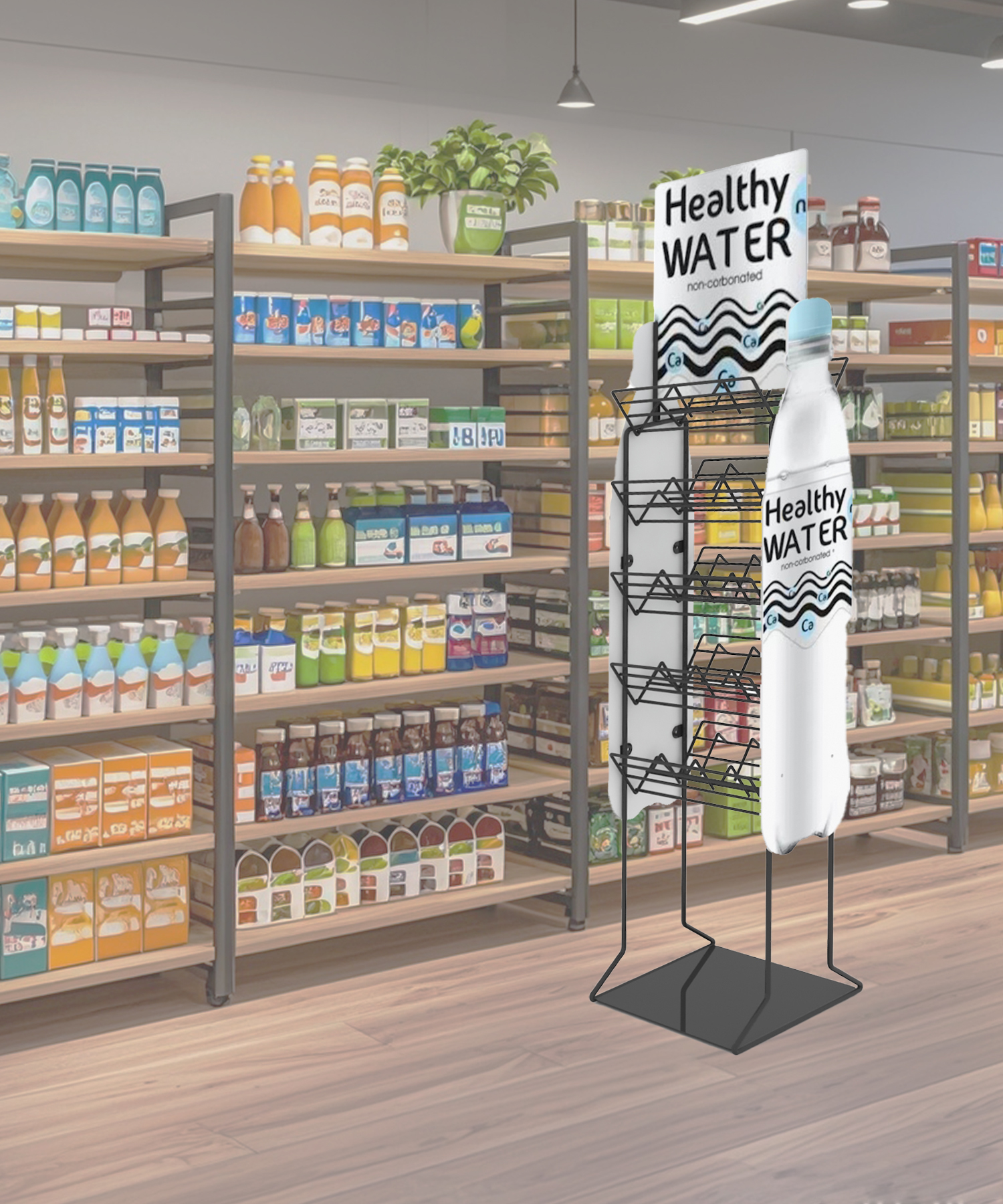 Custom Bottled or Pure Water Display Stand & Metal Floor-standing Water Display Rack in Shopping Malls and Supermarkets. — view 3