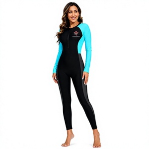 Maillot de bain athlétique pour femmes, manches longues, fermeture éclair sur le devant, bloc de couleurs, séchage rapide, pour l'entraînement, la plongée, le surf et l'utilisation en équipe - Product Image 1