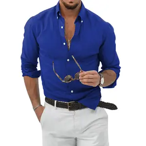 2024 Wholesale Custom Men Shirts Linen Cotton Long Sleeve Casual Shirts Formal Dress Business Wear Pure Color Shirt For Men