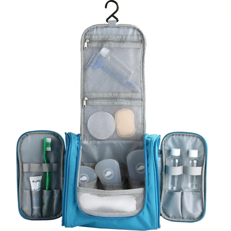 High Quality Blue Waterproof Womens Cosmetics Organizer Storage Ladies Premium Mens Large Travel Kit Hanging Toiletry Bag