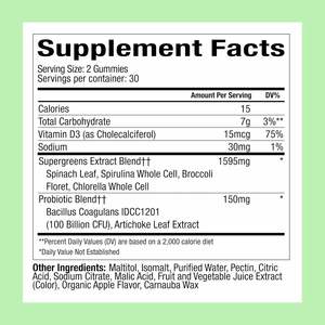 Gommose alla vitamina D3 e calcio al gusto di mela verde, con frutta e verdura, probiotici per la salute dell'intestino e antiossidanti - Product Image 2