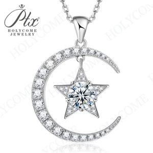 Collana in <span class=keywords><strong>argento</strong></span> Sterling 925 1CT <span class=keywords><strong>D</strong></span> VVS Moissanite scintillante Star Moon Design per donne che indossano quotidianamente datteri senza tempo eleganza MB043 - Product Image 1