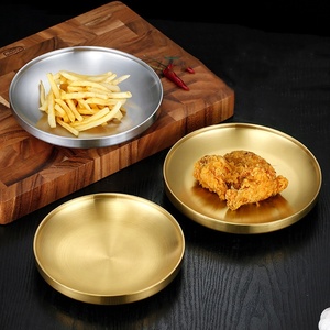 Plato de verduras de doble capa de acero inoxidable de alta calidad, plato de ensalada de frutas para restaurante, bandejas redondas para servir, plato para condimentos - Product Image 3