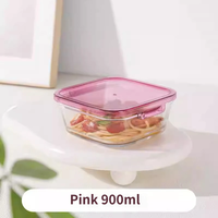 Borosilicaat glazen saladekom vierkante mengkom BPA-vrij fruitkom serveerschaal 450ml 900ml roze blauw