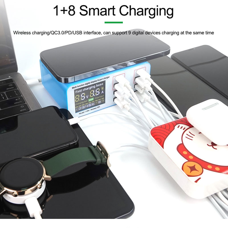 Caricatore USB Con Display Digitale - Doppia Porta PD E QC3.0, 63W, Ricarica Rapida Intelligente, Pieghevole, Per Smartphone E Tablet, Bianco - 3