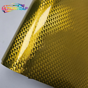 Adesivo de Fibra de Carbono com Padrão de Aeronave Dourado Brilhante para Carros, Vinil Adesivo para Envelopamento de Carroceria - Product Image 1