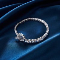 Bracelet Tennis en Argent Sterling 925 avec Zircon Cubique, Fermoir T-Bar, Cadeau pour Femme, Mariage, Fête, Tendance, Plaqué Rhodium, Bijoux en Gros
