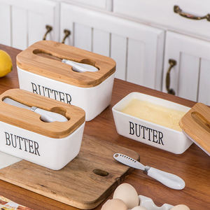 Boîte à beurre rectangulaire en céramique personnalisable avec couvercle en bambou et couteau – Nouveauté très demandée pour le stockage alimentaire - Product Image 5