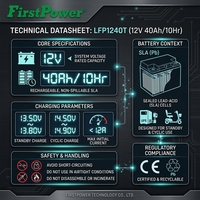 Acumulador VRLA Recargable de Alta Temperatura LFP1240T 12V40Ah para UPS, Estación Base Integrada, Monitoreo de Recursos Hídricos y Energía