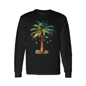 T-shirt à manches longues avec motif de palmier de Noël tropical, avec lumières de Noël et cadeaux - Product Image 2
