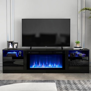 <span class=keywords><strong>Meuble</strong></span> <span class=keywords><strong>TV</strong></span> <span class=keywords><strong>Cheminée</strong></span> Électrique Classique Noir en Bois, <span class=keywords><strong>Meuble</strong></span> <span class=keywords><strong>TV</strong></span> Mid-Century Multifonctionnel et Durable avec Lumières LED - Product Image 3