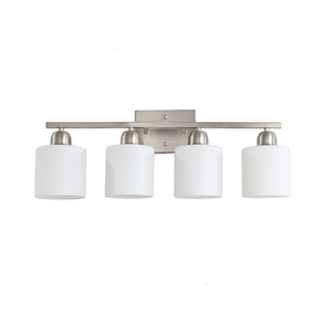 Applique da Bagno Moderna a 4 Luci con Finitura Nichel e Paralume in Vetro Bianco Latte per Bagni e Camere da Letto - Product Image 4