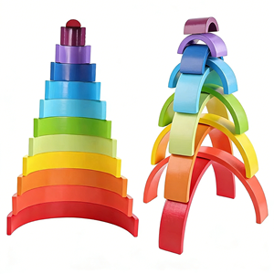 Blocs d'empilage <span class=keywords><strong>arc</strong></span>-<span class=keywords><strong>en</strong></span>-<span class=keywords><strong>ciel</strong></span> Montessori éducatifs, jouets d'apprentissage <span class=keywords><strong>en</strong></span> <span class=keywords><strong>bois</strong></span> brut pour enfants - Product Image 3