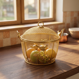 Corbeille à fruits en métal doré avec motif d'oiseau, couvercle décoratif, support à fruits de table, décoration de cuisine, salle à manger, maison, rangement - Product Image 3