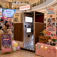 Kiosque photo de style vintage avec panneau en bois pour les fêtes d'anniversaire, machine photo pour événements