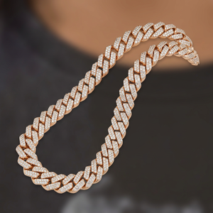 Collar de Cadena Figaro Chapado en Oro para Hombre con Incrustaciones de Moissanita de Corte Brillante Redondo, Estilo Hiphop, Joyería para Uso Diario - Product Image 1